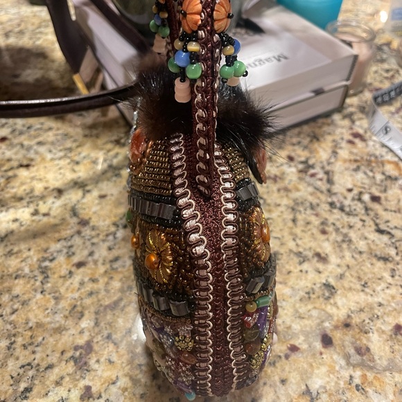 Boho Gypsy style beaded small purse with mink Pom Pom’s - Picture 3 of 9